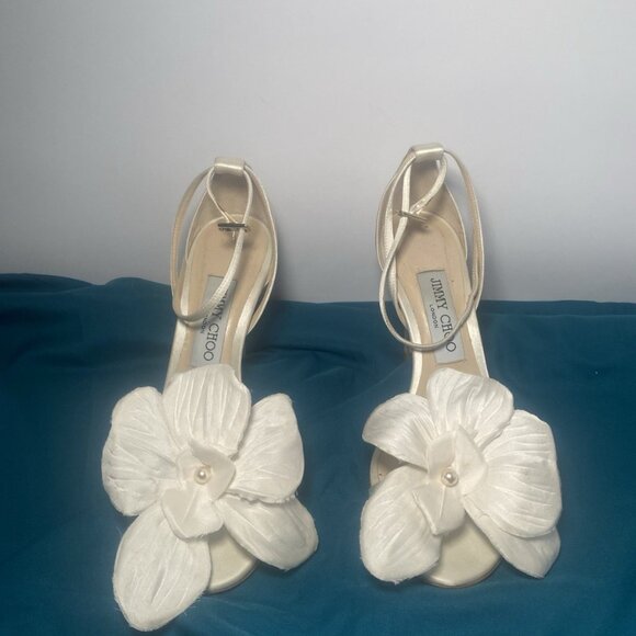 JIMMY CHOO AURELIA 100 IVORY SATIN SANDALS HIGH HEELS - Picture 3 of 6